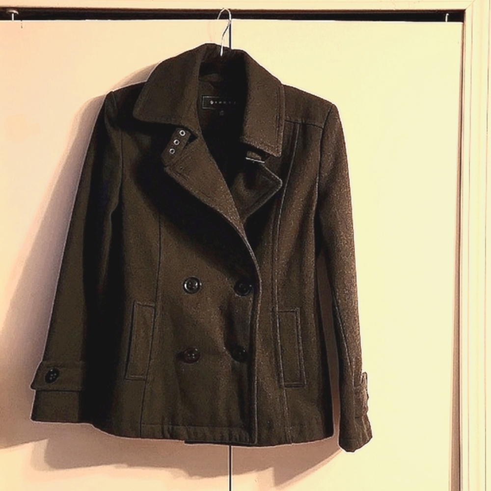 Giacca Jacket Coat Wool Blend Womens Grey Medium Double Breasted